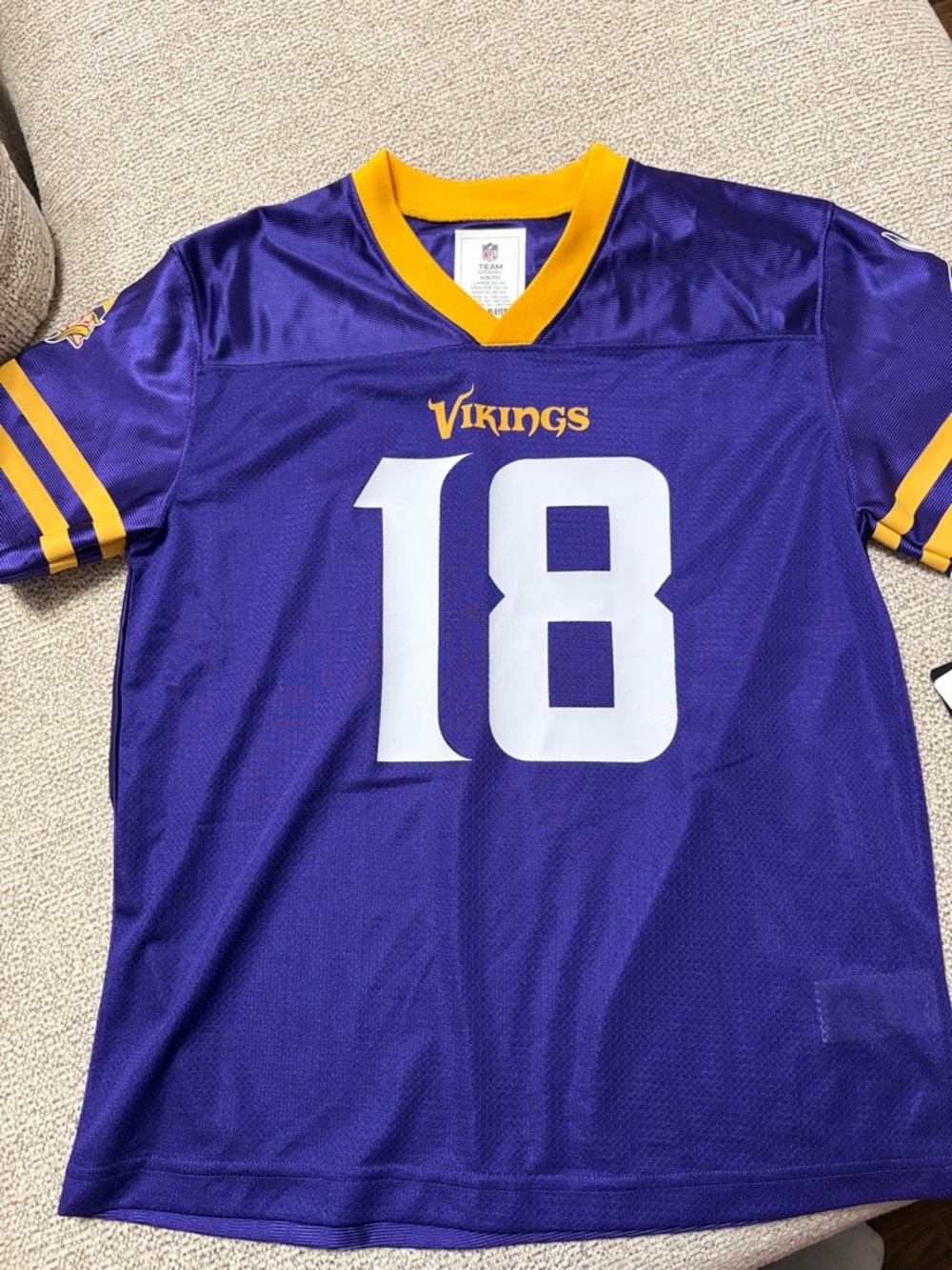NWT Youth 12/14 Purple Vikings #18 Jefferson Football Jersey with Gold Trim